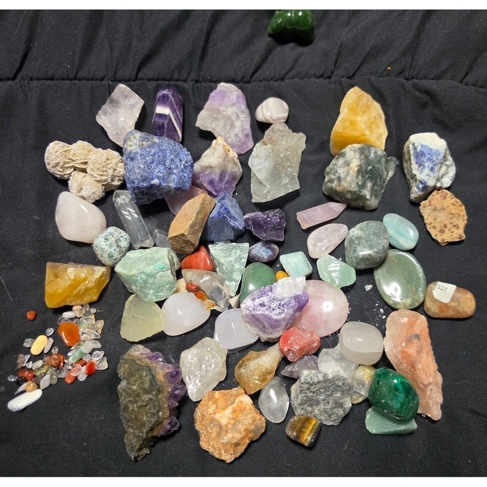 Assorted Raw and Polished Gemstones Collection Amethyst Rose Quartz Mineral Lot